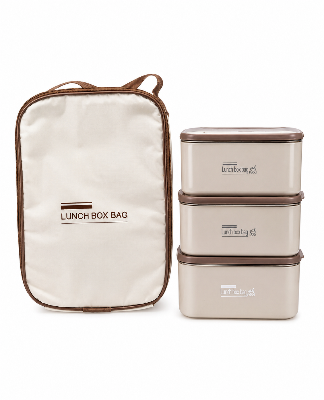 لانچ باکس کیفدار ۳ تکه مستطیل،جنس استیل،،Lunch box bag