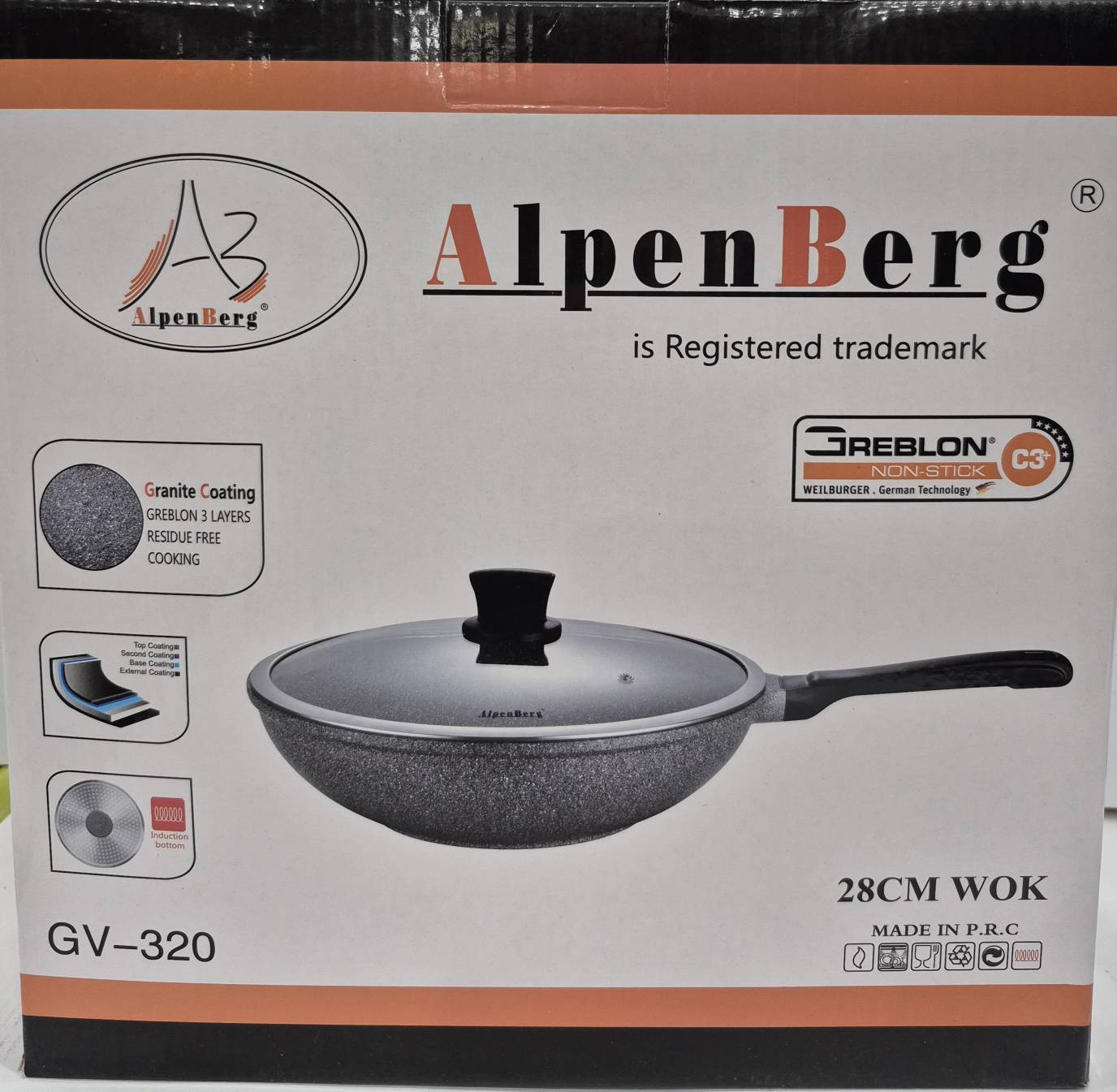 ماهیتابه ووک چدن گرانیت آلپنبرگ سایز28 ،مدلGV_320