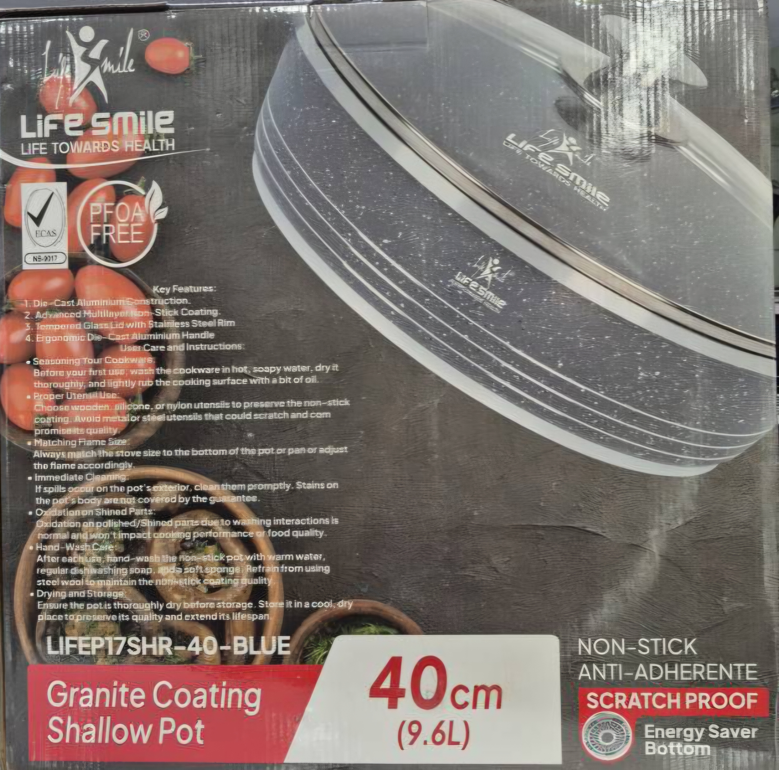 ماهیتابه چدن گرانیت لایف اسمایل دو دسته مدلLIFEP_17SHR_40,سایز40