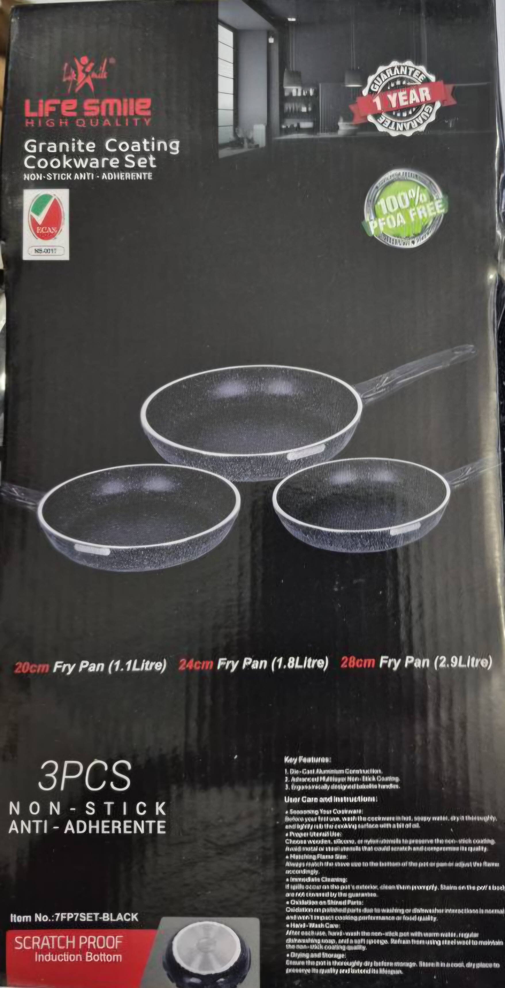 ست ماهیتابه چدن گرانیت لایف اسمایل مدل 7FP7SET,سه سایز20_۲۴_۲۸